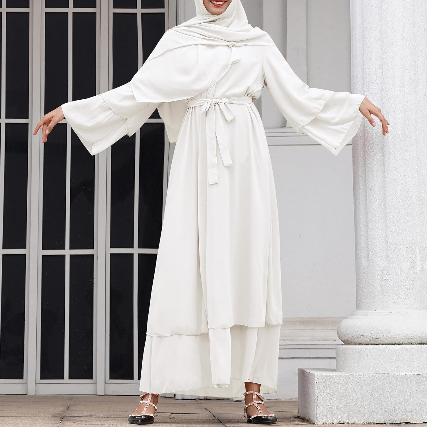 Women Muslim Abaya Chiffon Long Sleeve Maxi Dress Loose Full Cover East Arabian Robe Dubai Islamic Prayer Clothes