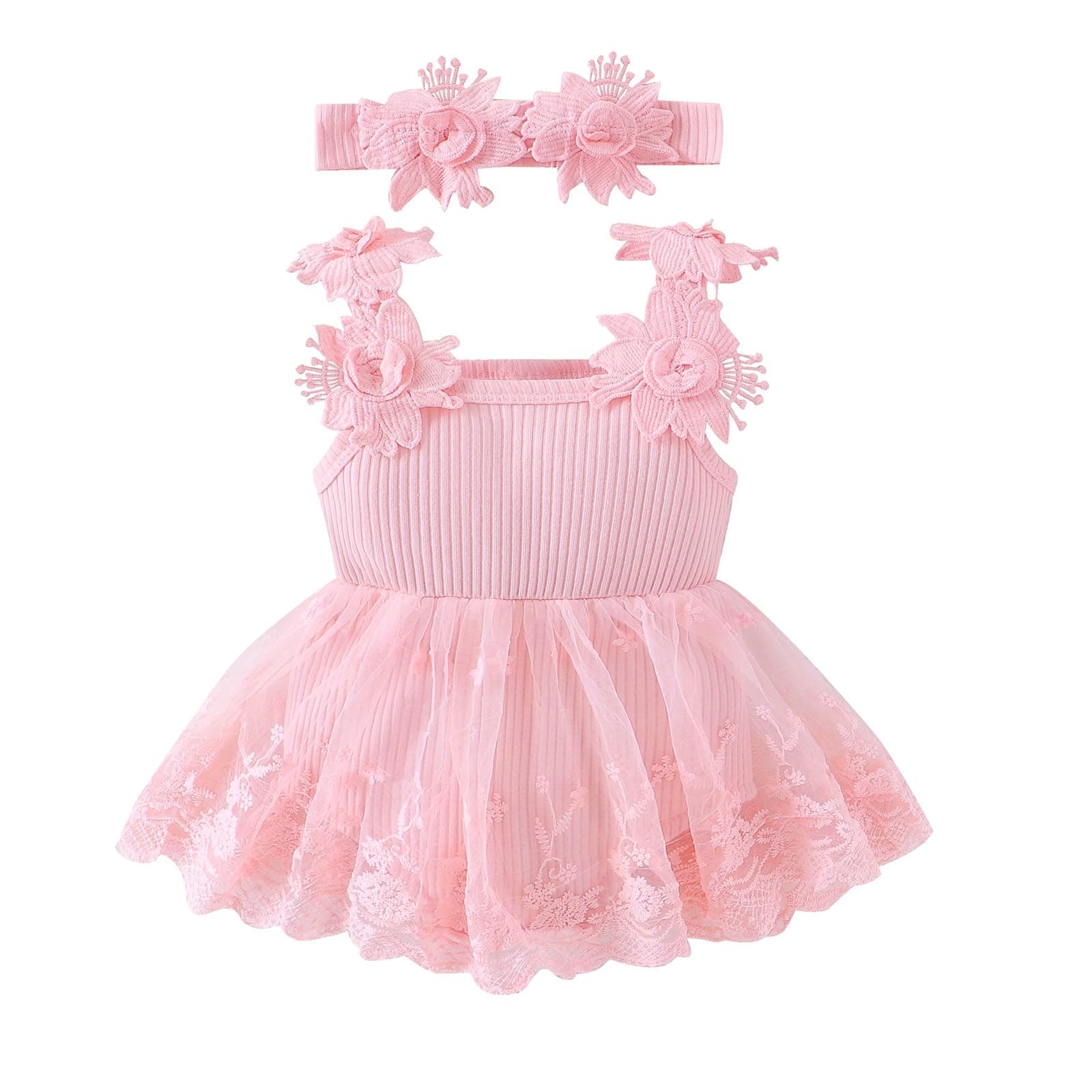 Newborn Baby Girls Lace Romper Floral Dress 0-18 Months