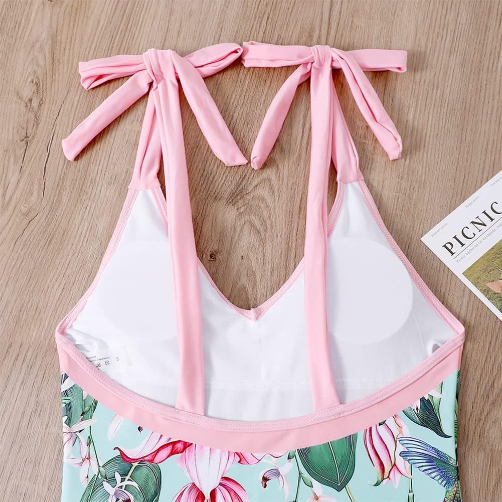 Women One Piece Swimsuit with Matching Cover Ups Floral Sexy Bikini Sets High Cut Push Up Two Pieces Bathing Suit