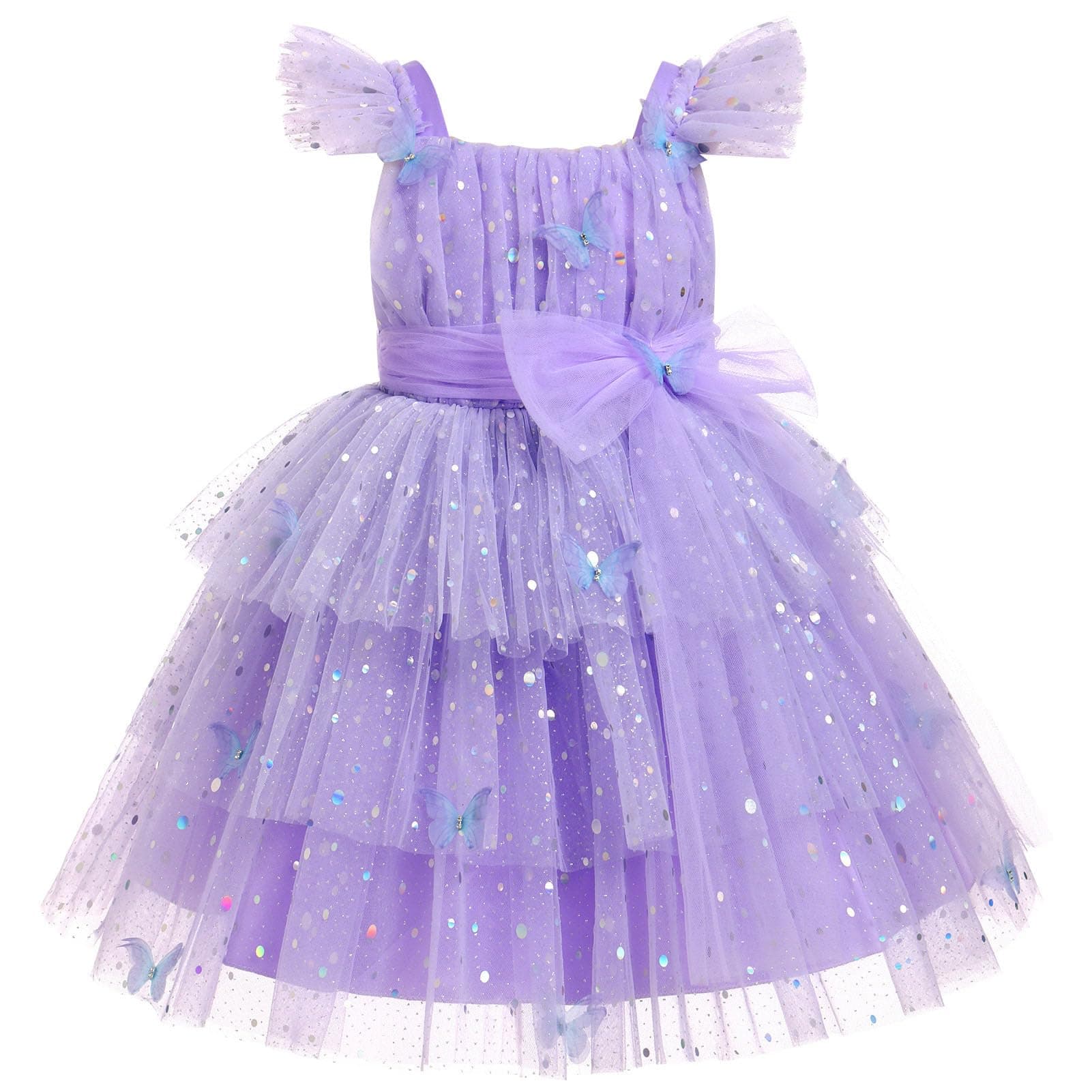 Sequin Party Dress for Toddler Girls: Butterfly Flower Pageant Tutu Dress for Photo Shoots (1-6T)