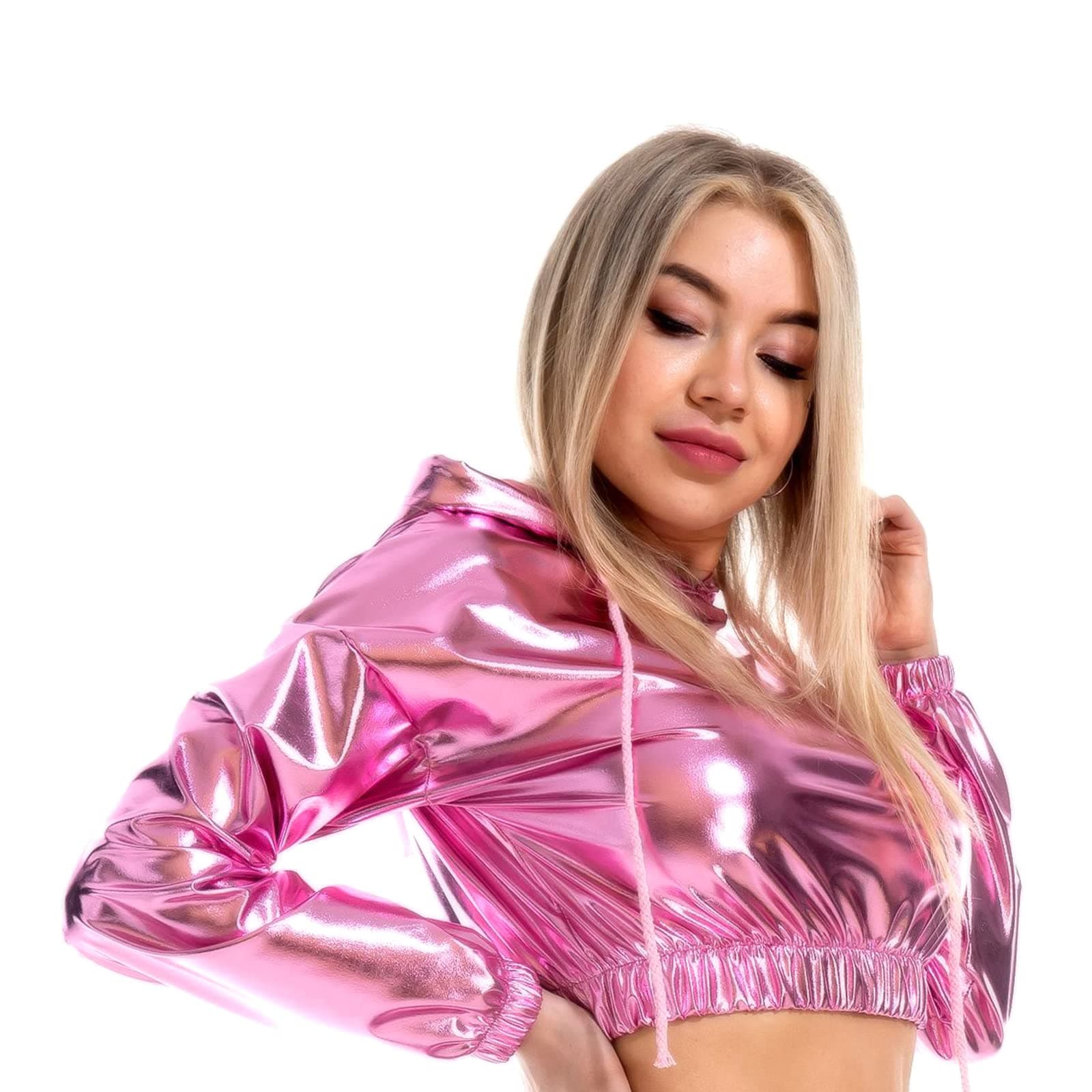 Shiny Metallic Crop Top Hoodie for Women into Disco Dance Clubwear
Refined Title: Shiny Metallic Crop Top Hoodie for Women: Perfect for Disco Dance Clubwear
Preserved Audience: Women