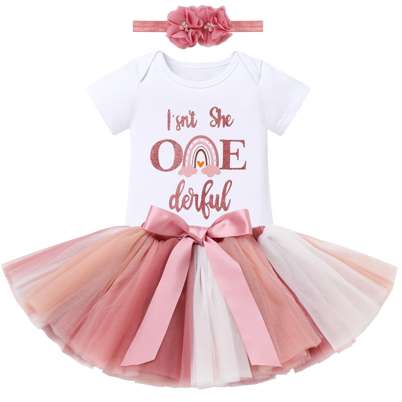 ODASDO Baby Girl's First Birthday Outfit with Flower Print Romper & Tutu Skirt Set