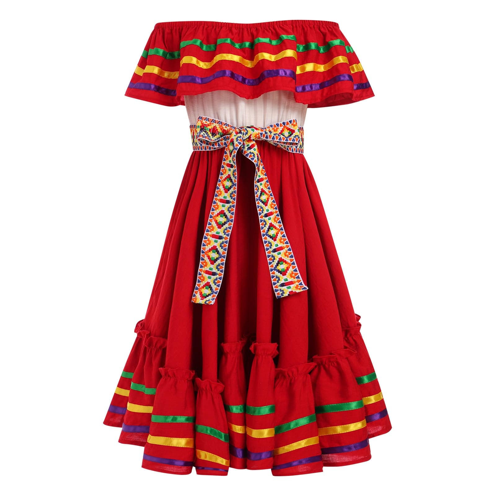Traditional Mexican Embroidered Floral Dress for Toddler Girls 4-10T