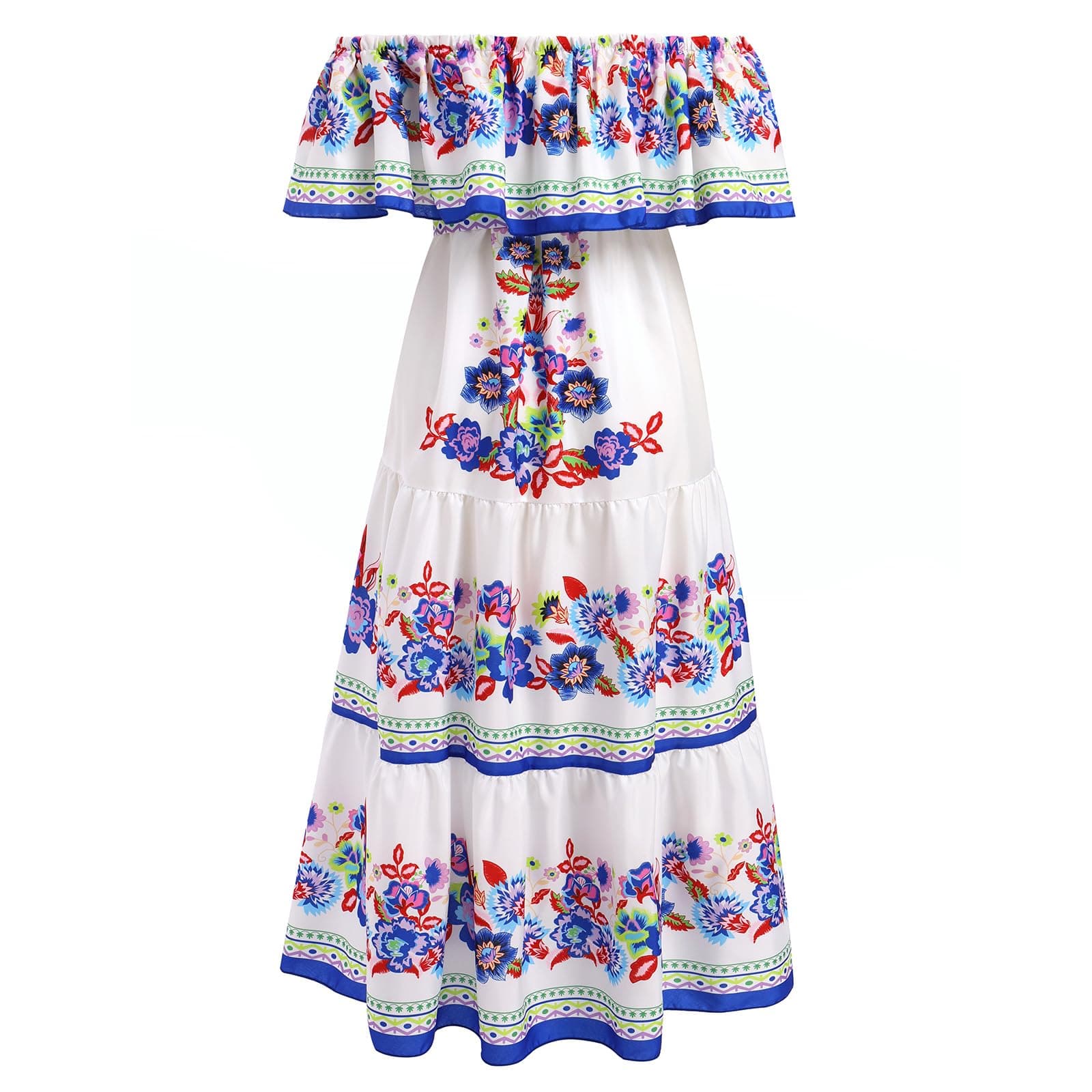 IMEKIS Women Mexican Dress Summer Floral Print Off Shoulder Maxi Gowns