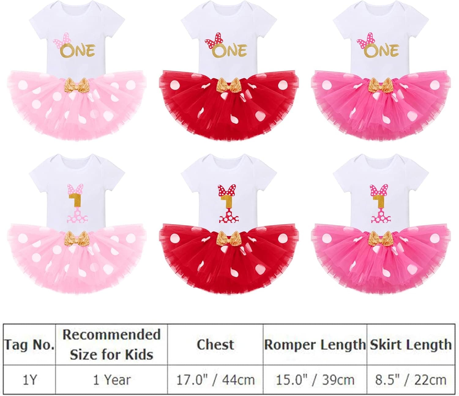 Baby Girls 1st Birthday Outfit Polka Dots ONE Romper Tutu Skirt Mouse Ears Headband Cake Smash Costume for Photo Shoot
