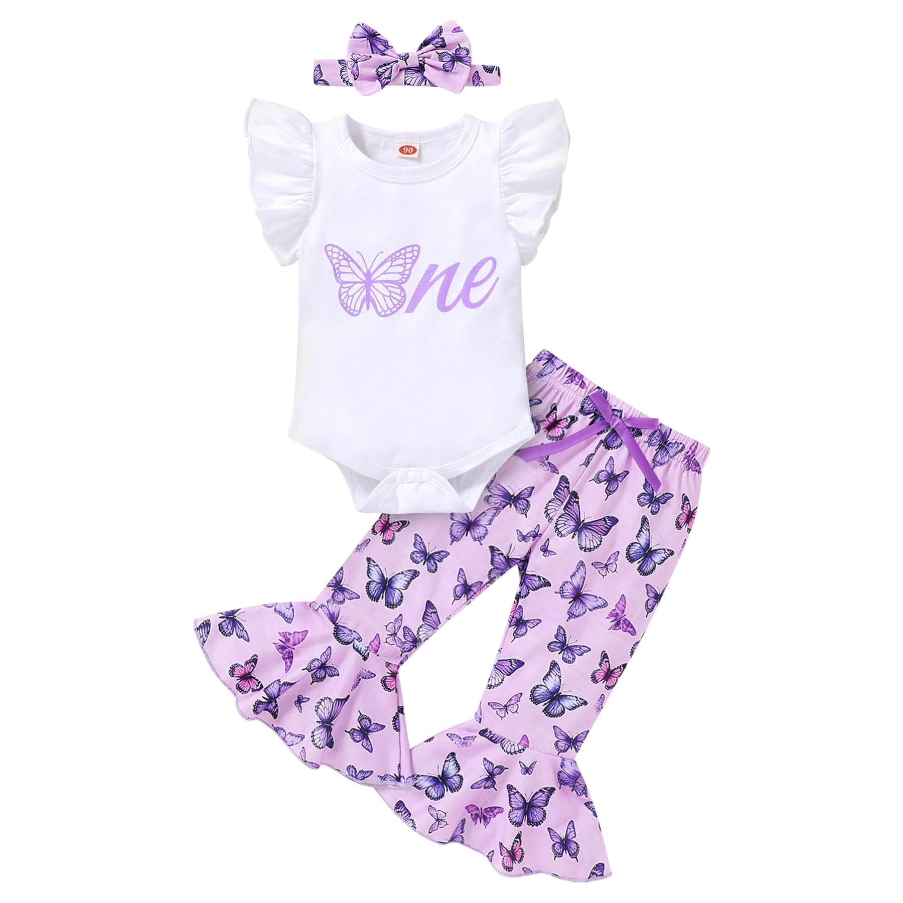 YOUNGER TREE Baby Girl 1st Birthday Outfit: Romper & Flared Pants