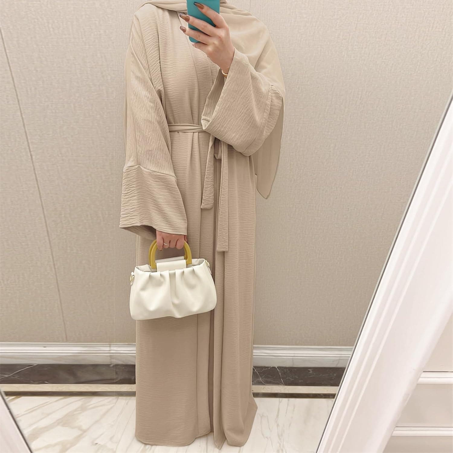 Abaya For Women Muslim Long Sleeve Maxi Dress Islamic Turkish Prayer Clothes Modest Open Cardigan Robe with Hijab