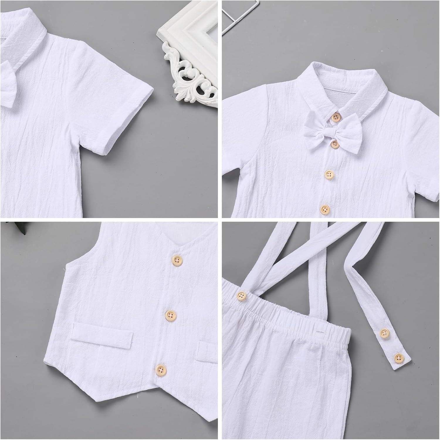 Toddler Baby Boy Baptism Christening Outfit Bowtie Dress Shirt Suspenders Shorts Vest Wedding Formal Suits