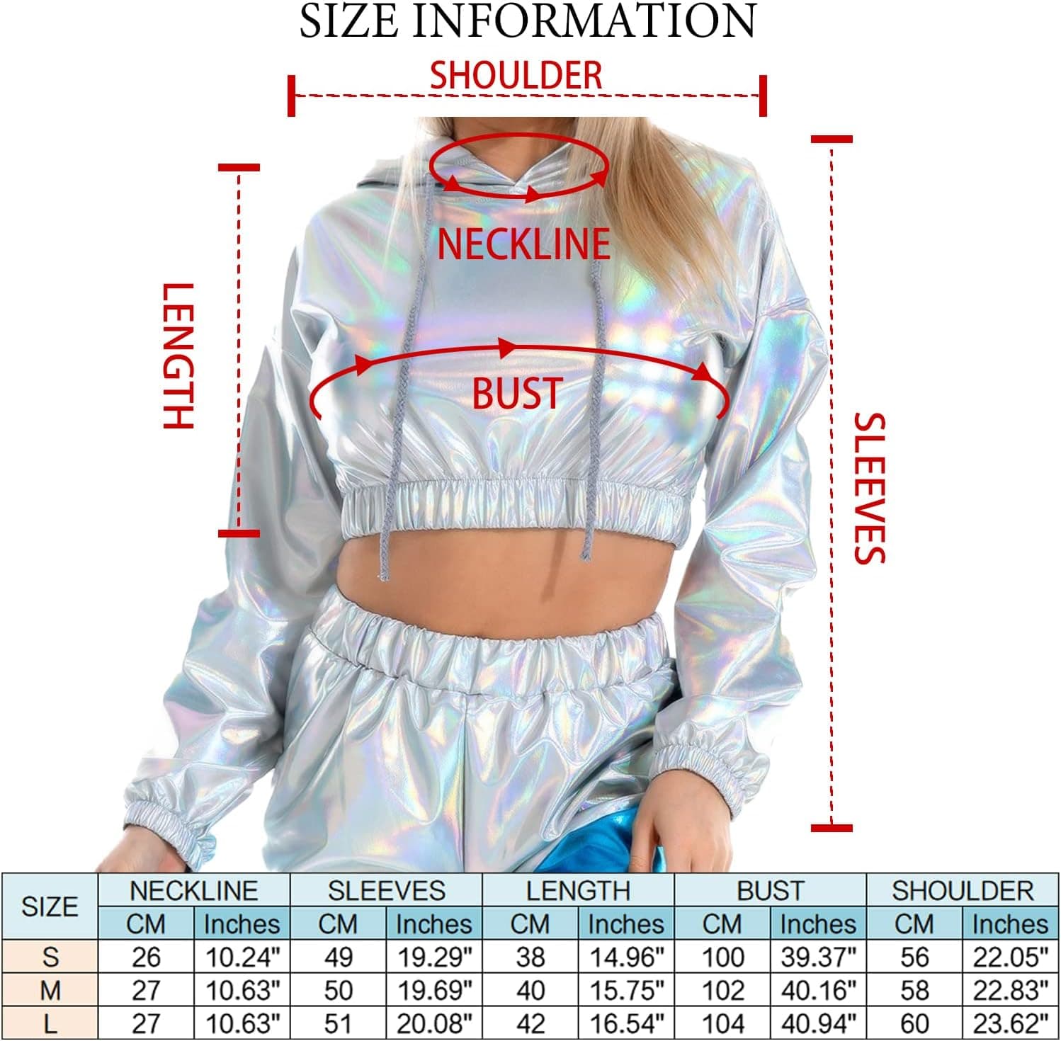 Holographic Crop Top Hoodies Shiny Metallic Top Rave Outfits For Women