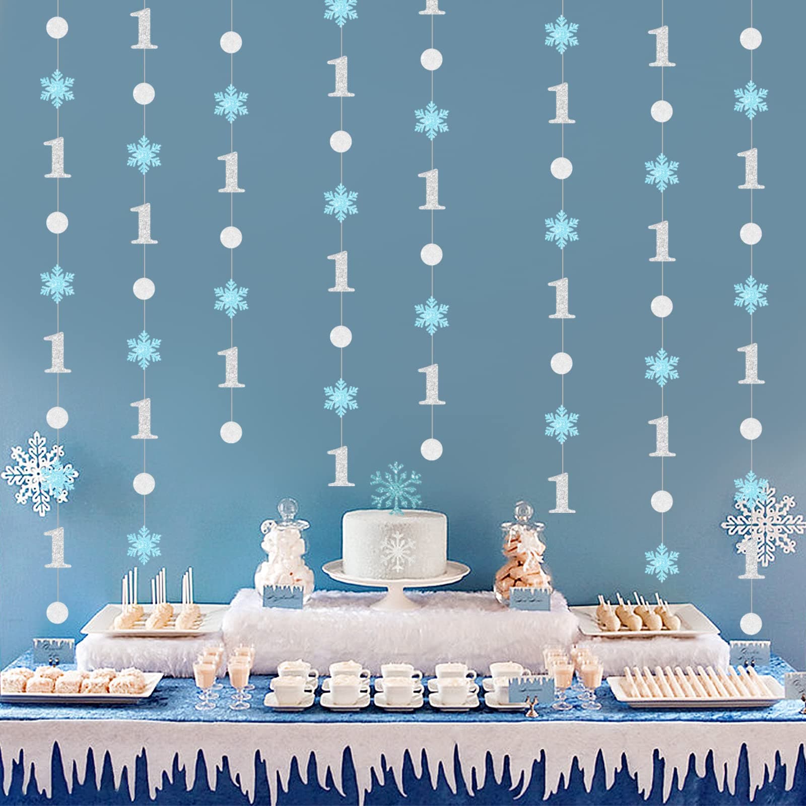 Fangleland Blue Glitter Snowflake First Birthday Garland