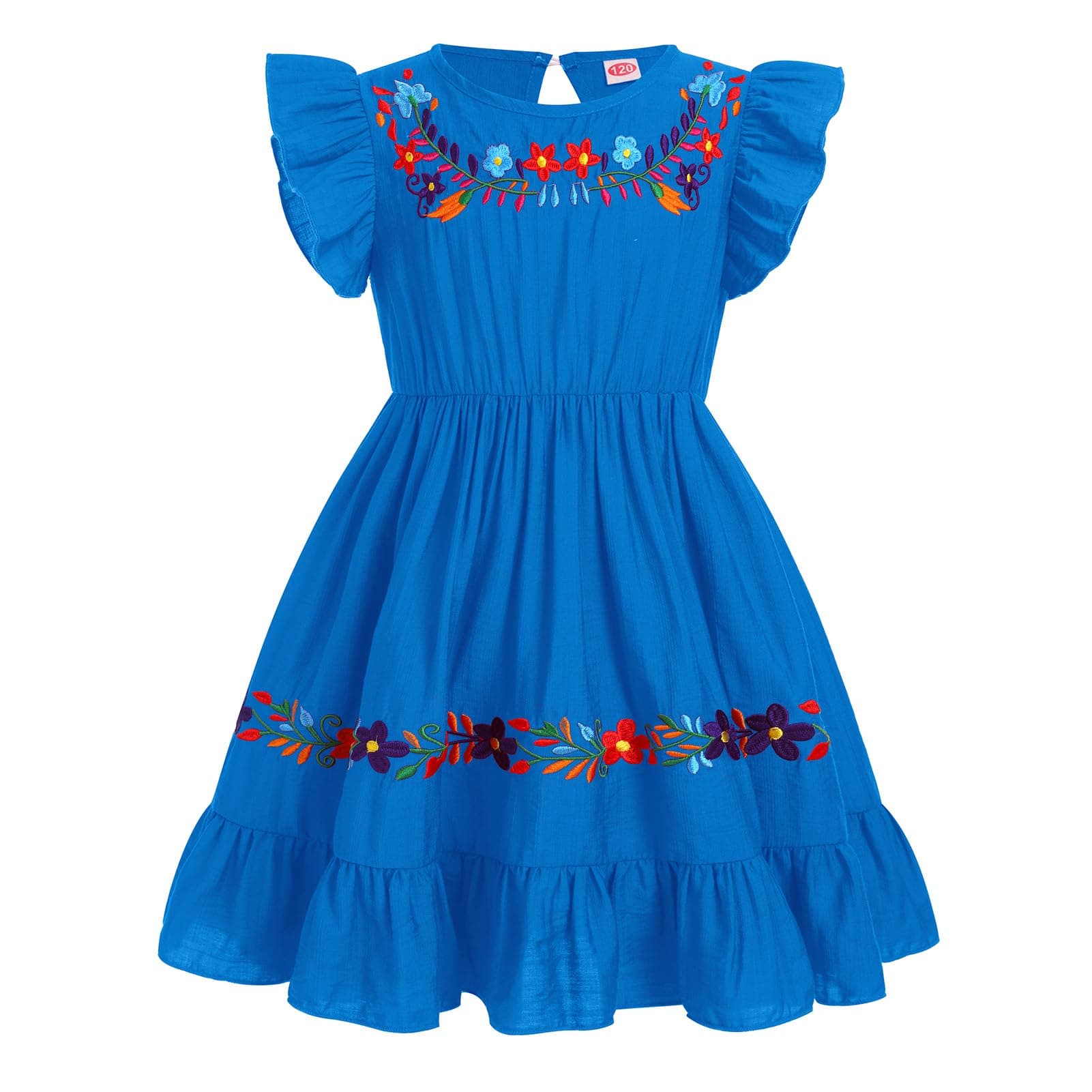 Traditional Mexican Floral Embroidery Dress for Toddler Girls, Fiesta Birthday Outfit