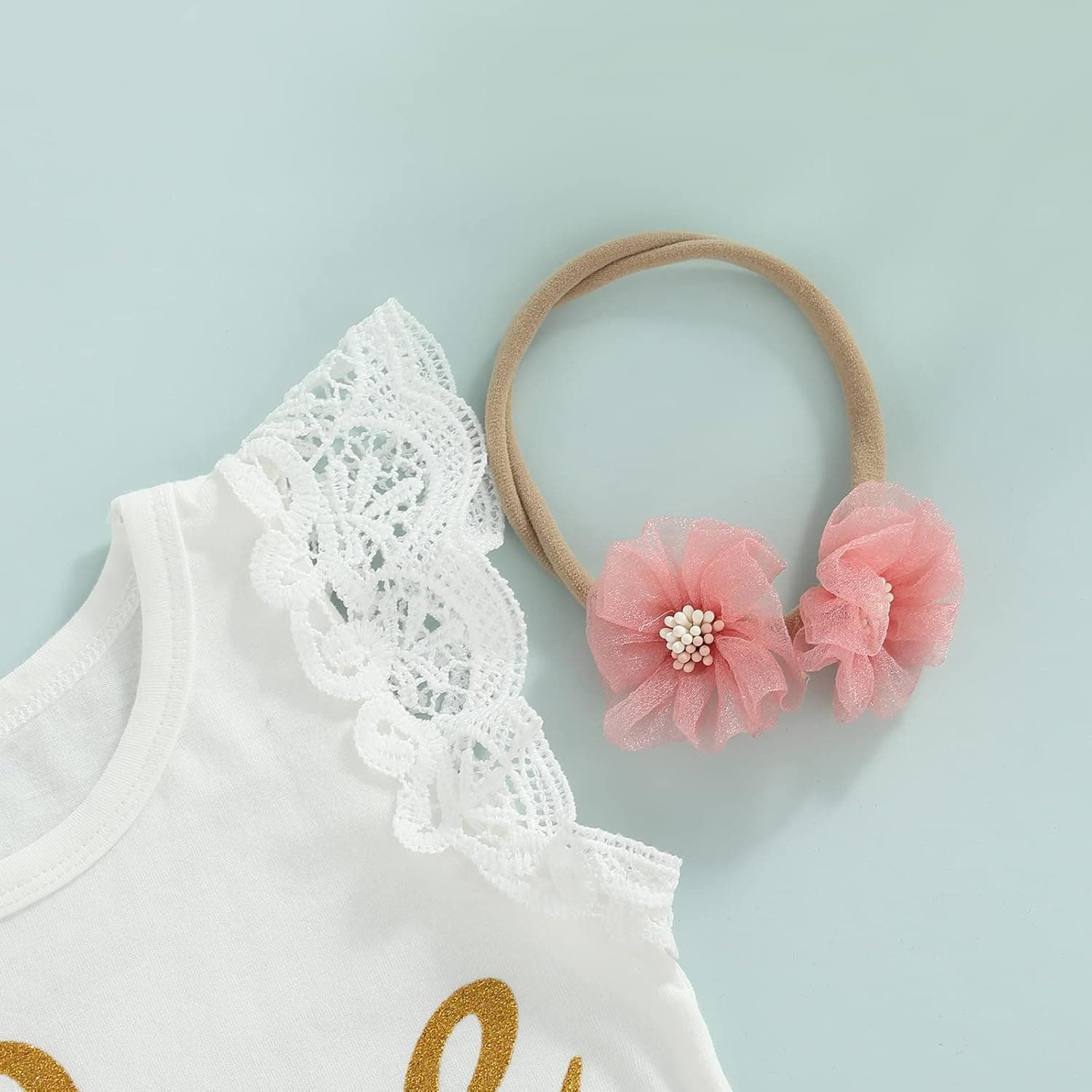 Baby Girl First Birthday Outfit One Fly Sleeve Romper and Tutu Skirts Set with Headband Baby My 1st Birthday Clothes