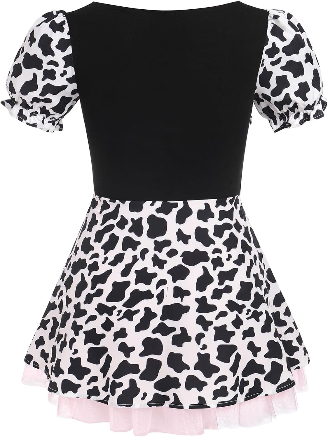 Women Cow Halloween Costume Cow Print Dress + Headband + Bowtie Anime Animals Cosplay Outfit 3 Piece Set