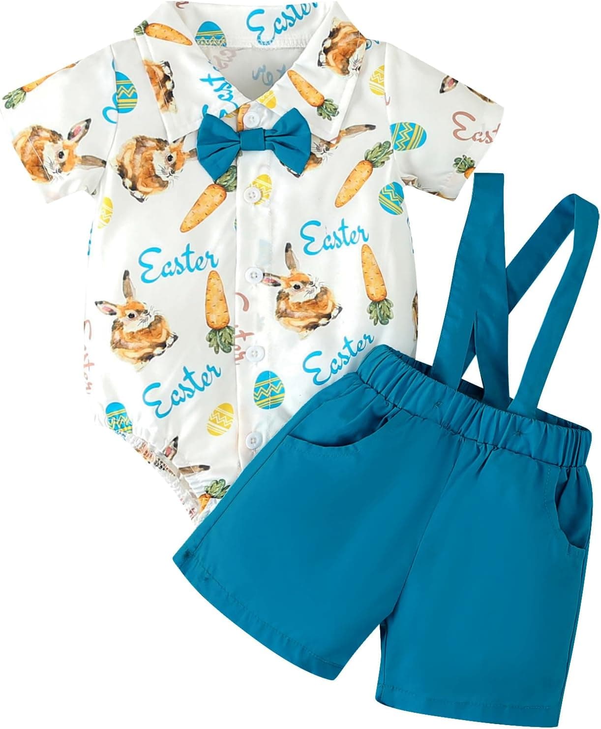 Baby Boys First Easter Outfit Romper + Overalls Shorts Suits Bunny 1st Birthday Cake Smash Photo Shoot Clothes