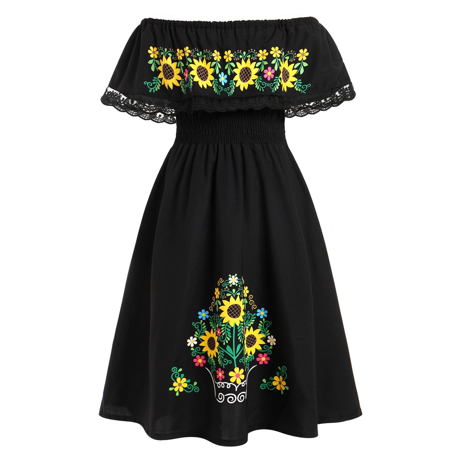 Mexican Floral Print Toddler Girl Dress Fiesta Outfit 2-7T