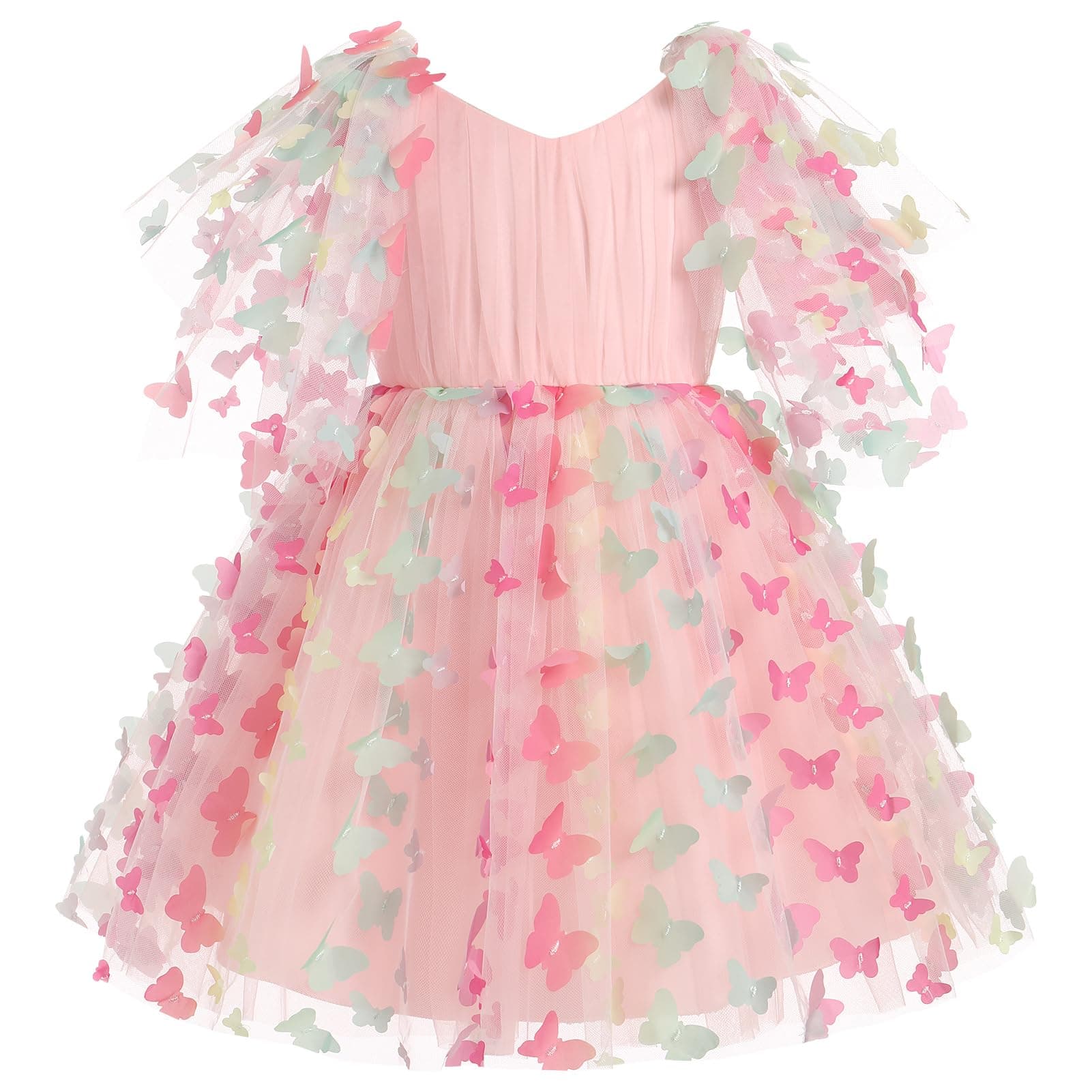 IDOPIP Kids' Flower Girl Butterfly Tutu Dress for Birthday Party Communion