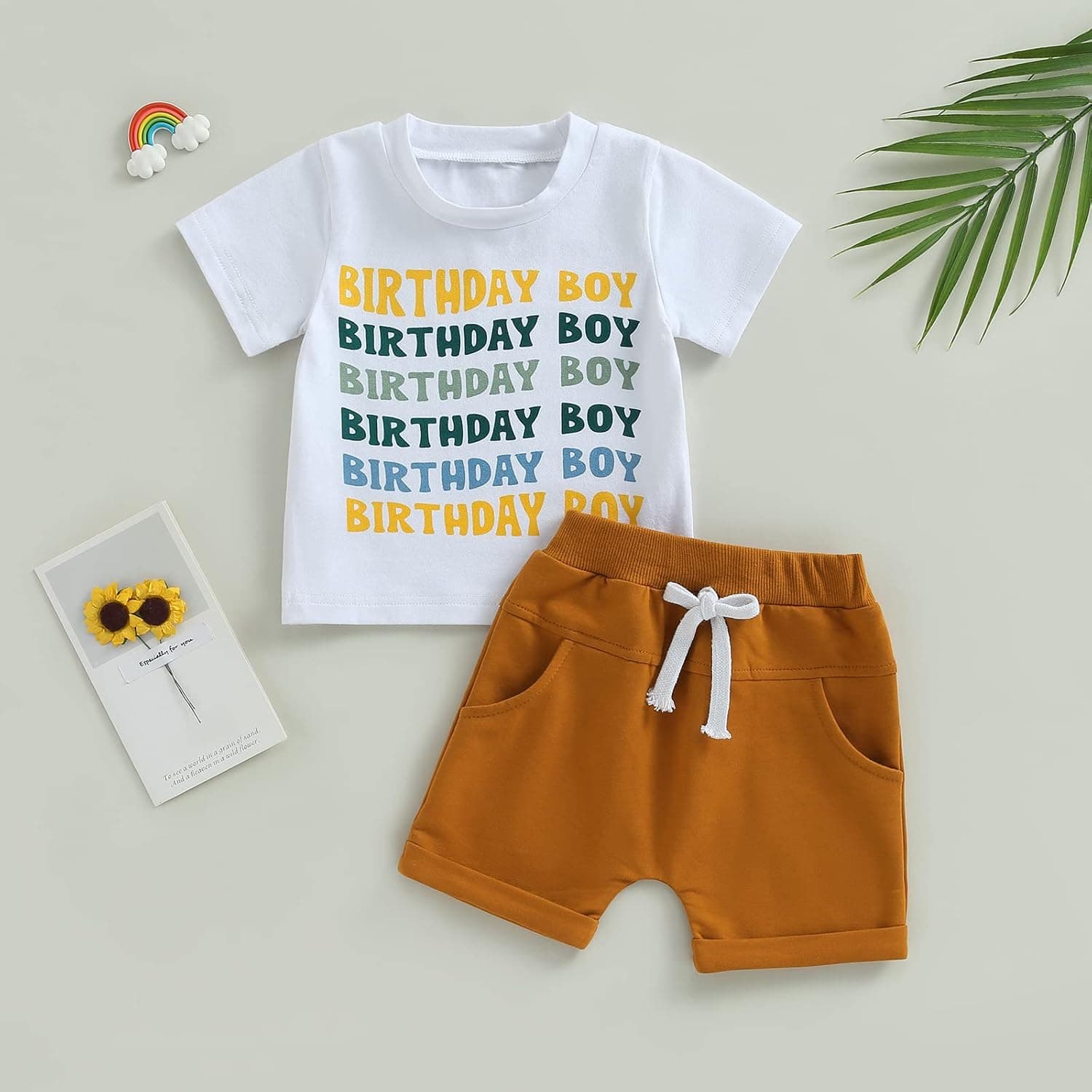 Toddler Baby Boy First Birthday Outfit Letter Print Short Sleeve T Shirt Top and Solid Shorts 2 Piece Summer Clothes