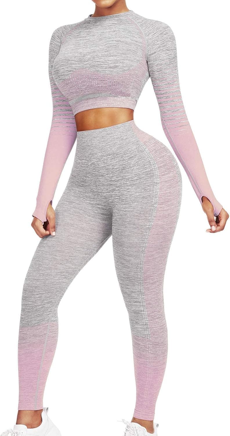 Workout Sets for Women 2 Piece High Waist Seamless Leggings and Crop Top Yoga Outfit
