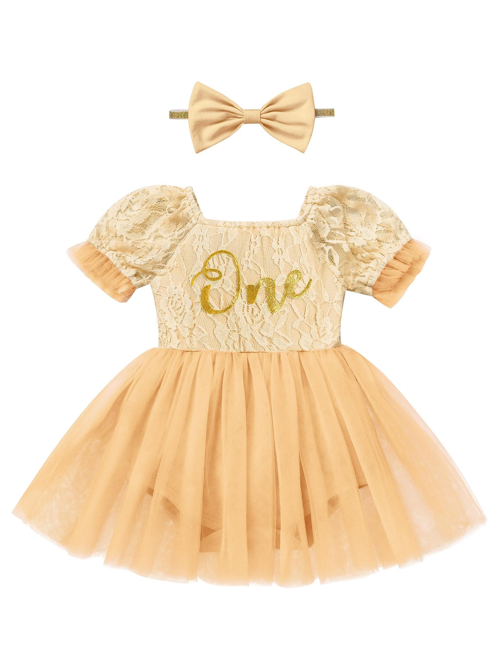 IMEKIS Baby Girl 1st Birthday Tulle Romper with Headband Sleeve