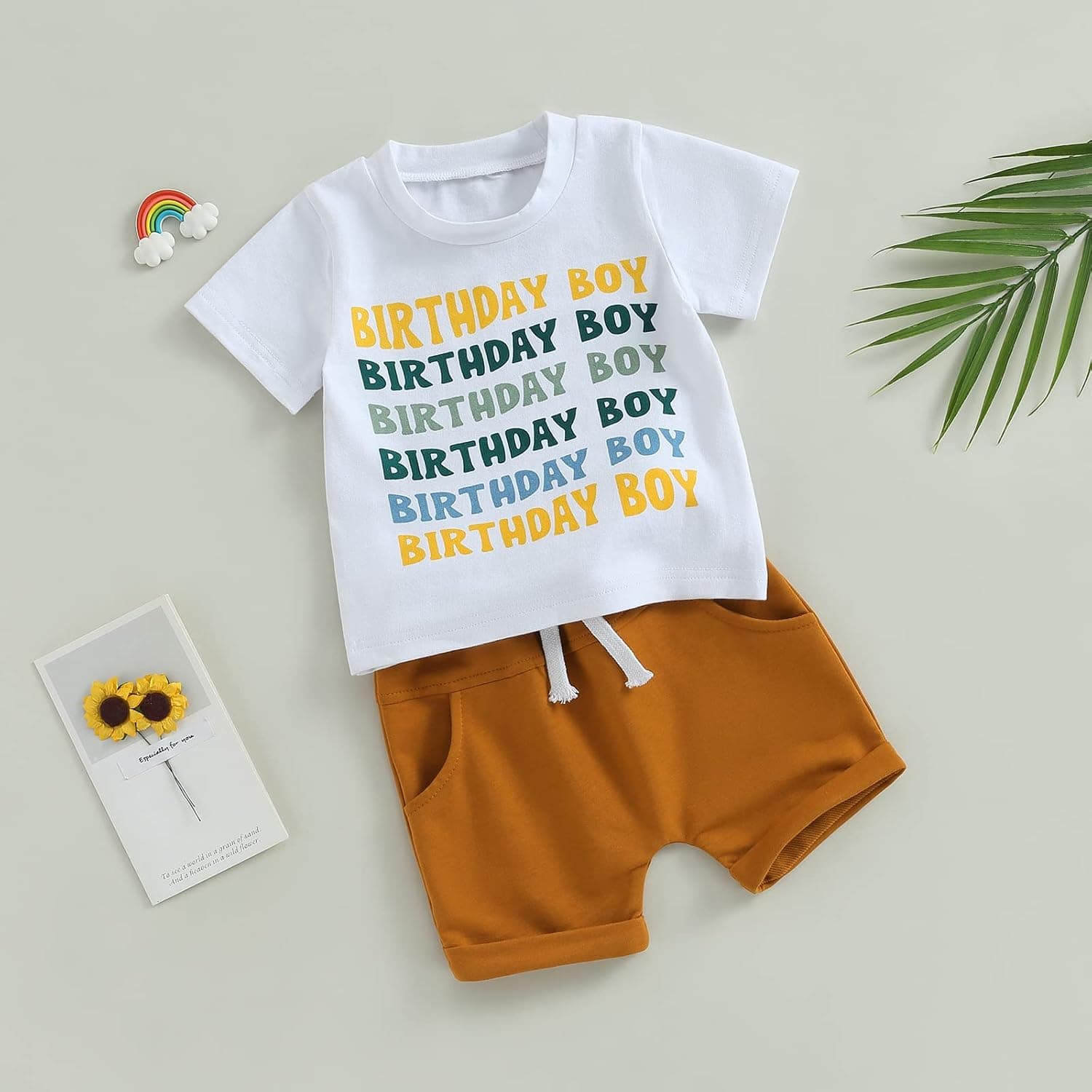 Toddler Baby Boy First Birthday Outfit Letter Print Short Sleeve T Shirt Top and Solid Shorts 2 Piece Summer Clothes