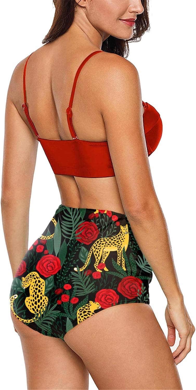 Women Vintage Polka Dot High Waisted Bathing Suits Bikini Set