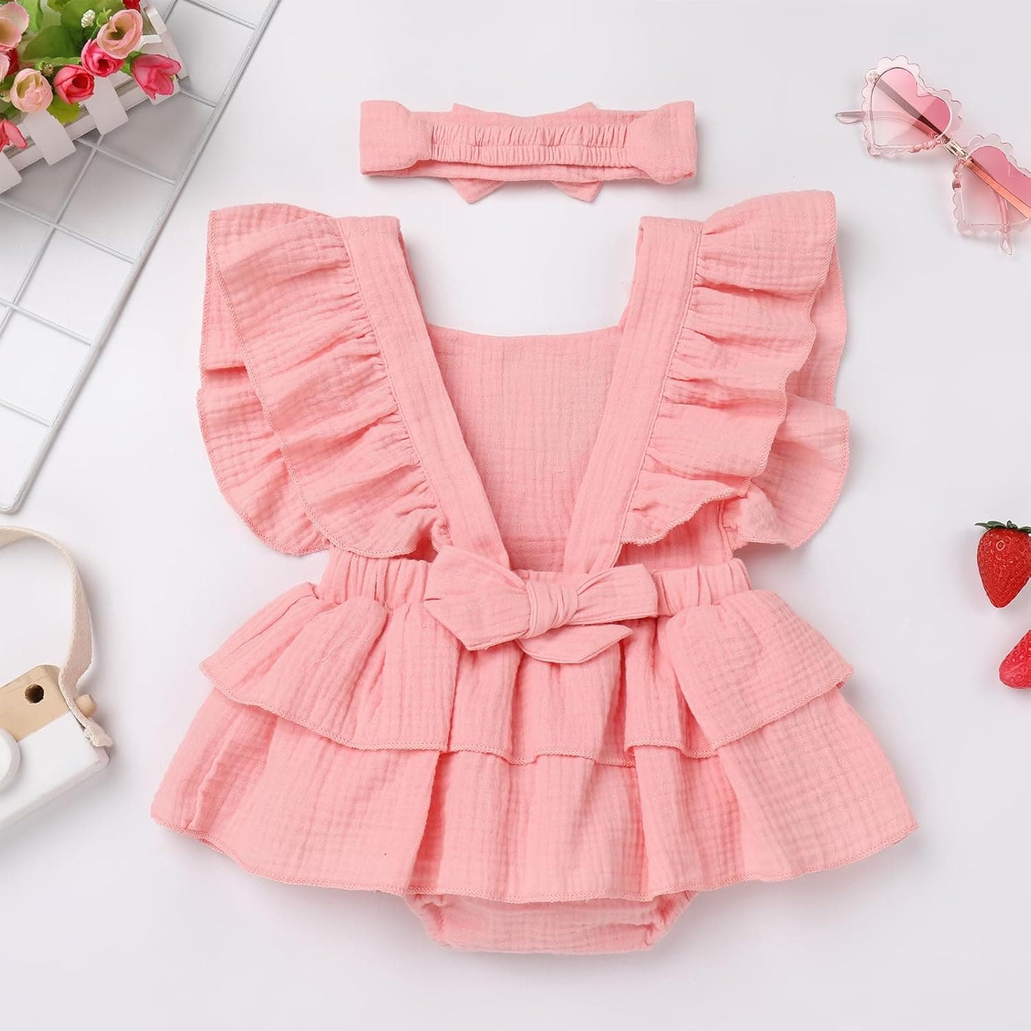 Baby Girl 1st Birthday Outfit Berry Melon One Boho Romper Headband Summer Cake Smash Photo Shoot Clothes