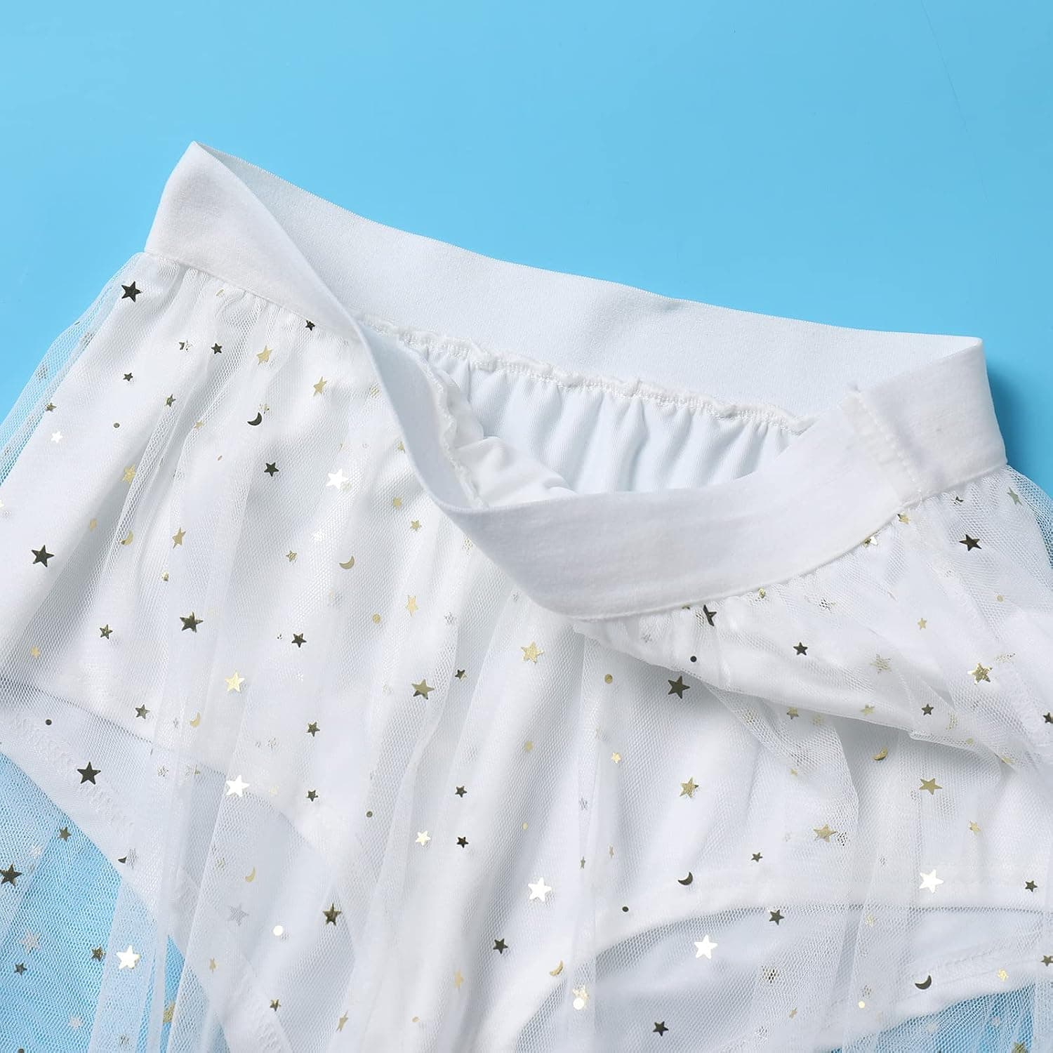 Women Shiny Stars Rave Skirt Flowy Mesh Tulle Maxi Skirts with Booty Bottoms Music Festival Clothes Halloween Costume