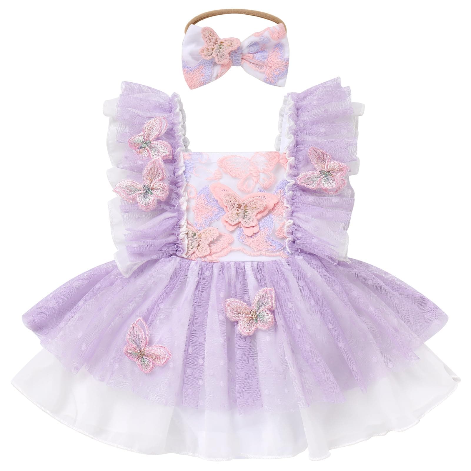 Baby Girls' 1st Birthday Butterfly Outfit: Boho Romper Dress with Headband for Cake Smash Photo Shoot