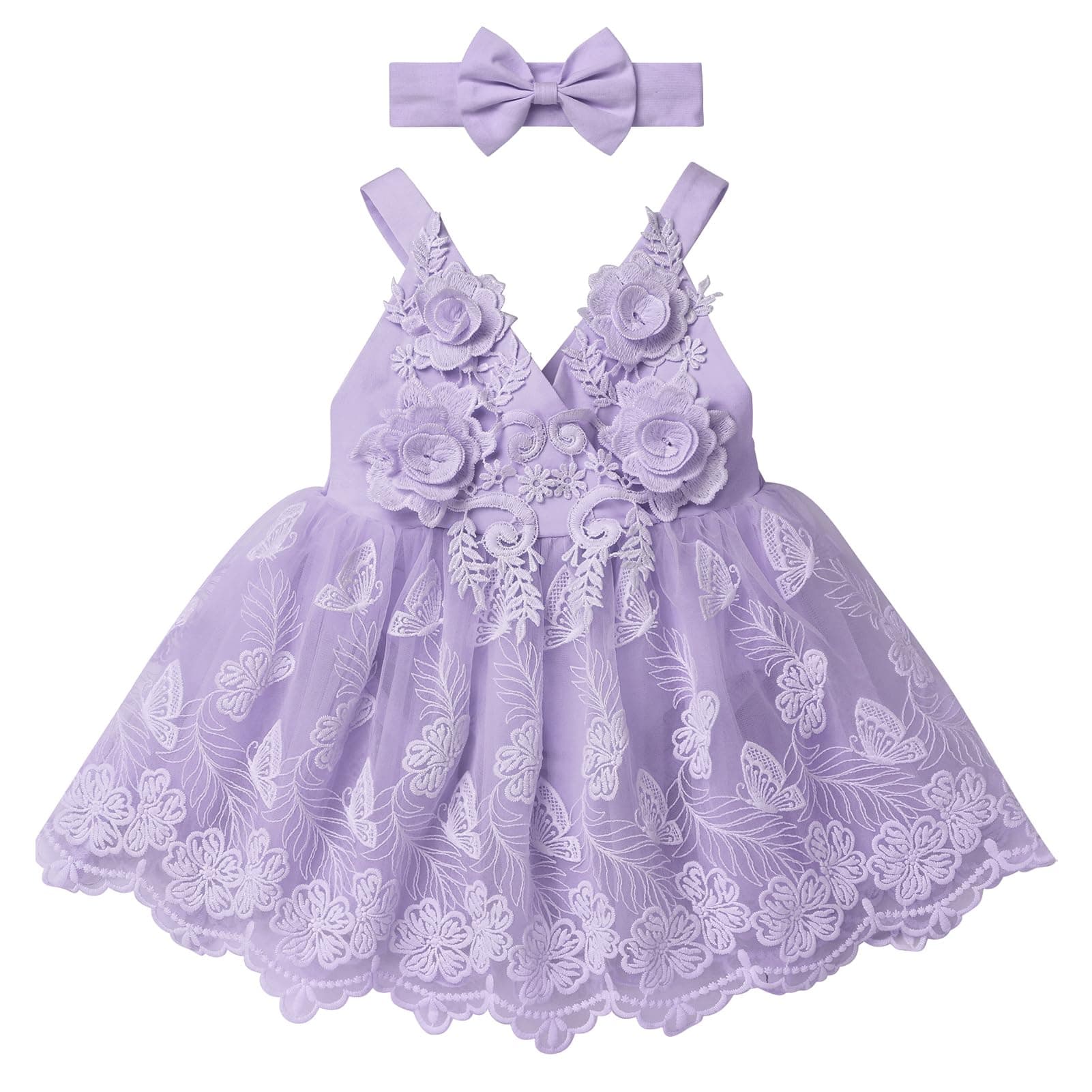 IMEKIS Newborn Baby Girl 1st Birthday Butterfly Lace Romper Dress
