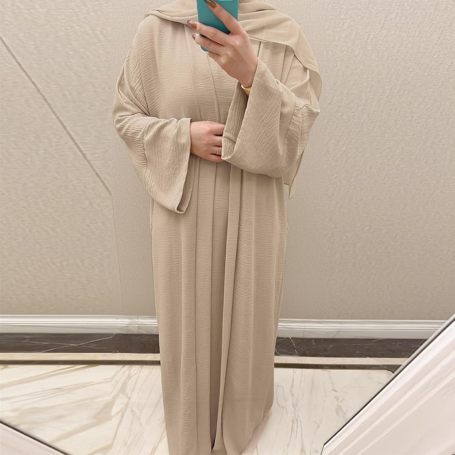 Abaya For Women Muslim Long Sleeve Maxi Dress Islamic Turkish Prayer Clothes Modest Open Cardigan Robe with Hijab