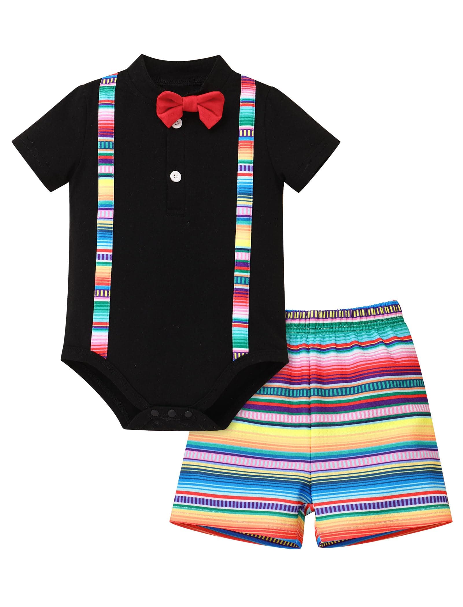 IMEKIS Baby Boys Mexican Bowtie Romper Shorts Set Ethnic Birthday Wear