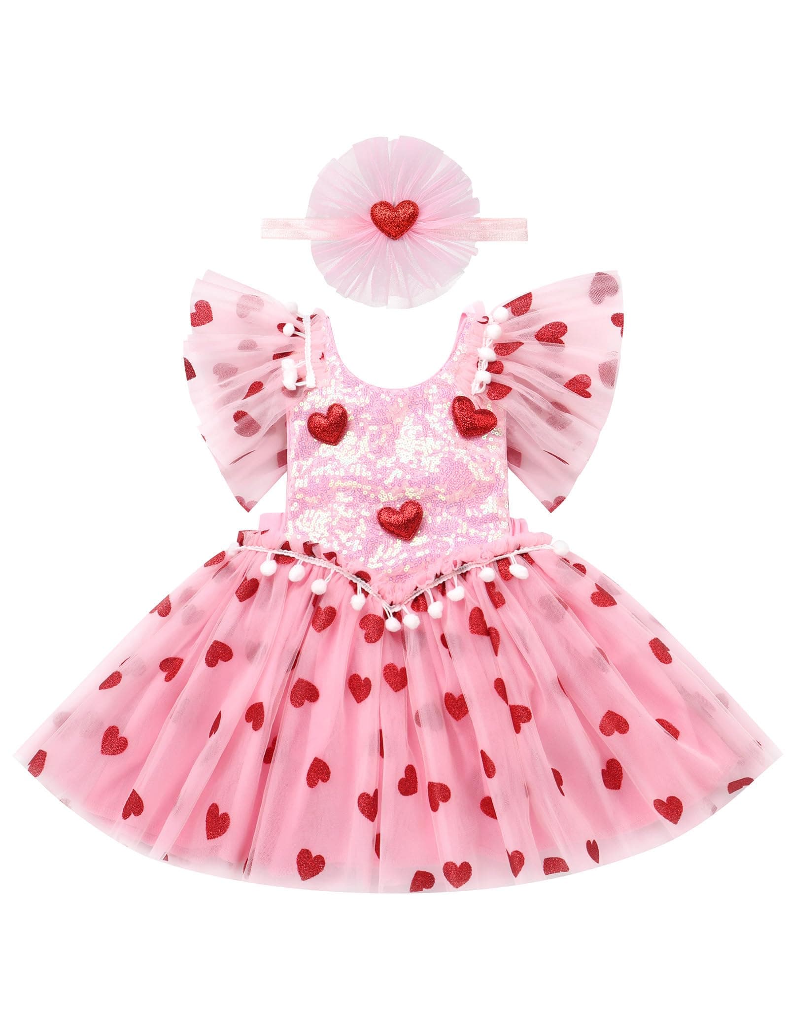 IMEKIS Baby Girl Sparkle Heart Strawberry Tulle Romper Tutu Headband