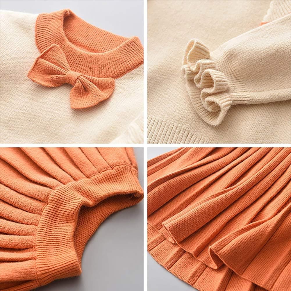 Toddler Baby Girls Outfit Knitted Buttons Sweater Tops Mini Skirt Bowknot Ruffle Long Sleeve Autumn Winter Clothes Set