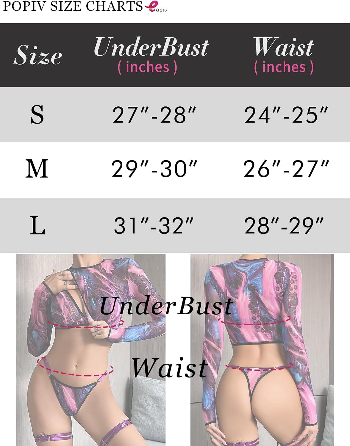 Women 4 Piece Sexy Mesh Lingerie Set Rave Outfits Long Sleeve Crop Tops Bra and Panty Sets