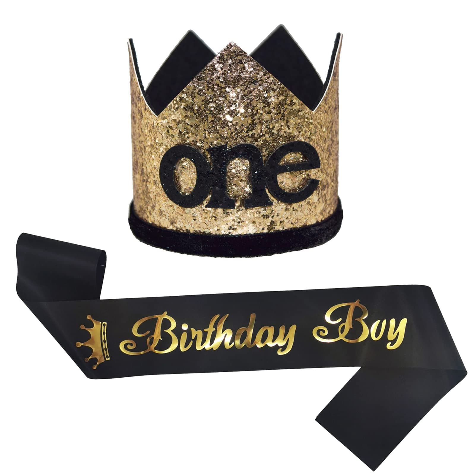 Maticr Glitter First Birthday Crown for Baby Boy Photo Prop