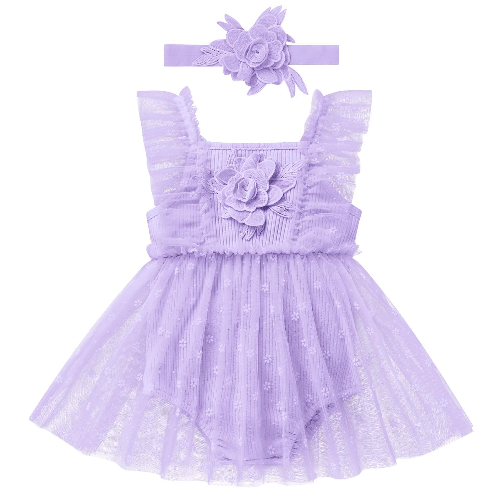 Newborn Baby Girl 1st Birthday Outfit Floral Romper Dress Tulle Cake Smash Photo Shoot