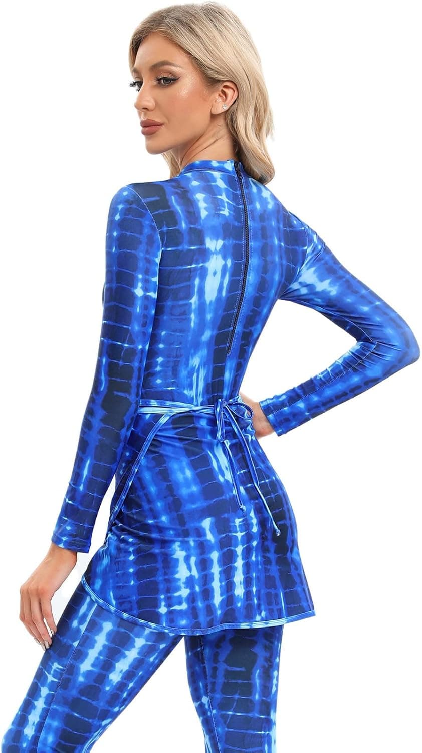Women Burkini Swimsuits Modest Muslim Swimwear Islamic Long Sleeve Full Cover Swim Pants Rash Guard Sarongs Cover Ups