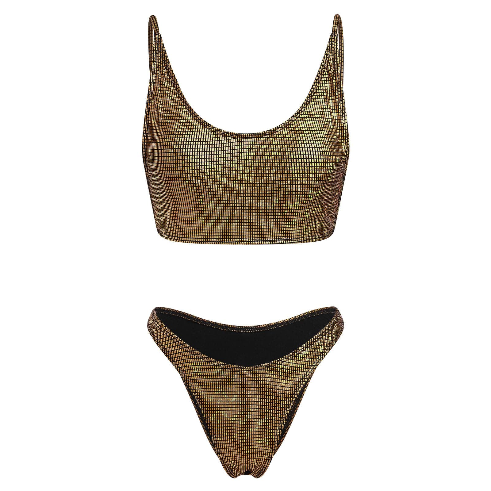 FYMNSI Sparkly Cami Crop Top & Cheeky Bikini Bottoms 2PCS Strappy Outfit
