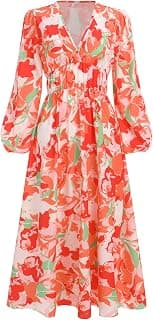Causal Boho Dress for Women Long Sleeve V Neck Floral Printed Fall Maxi Dress Wedding Guest Formal Party Flowy Dresses