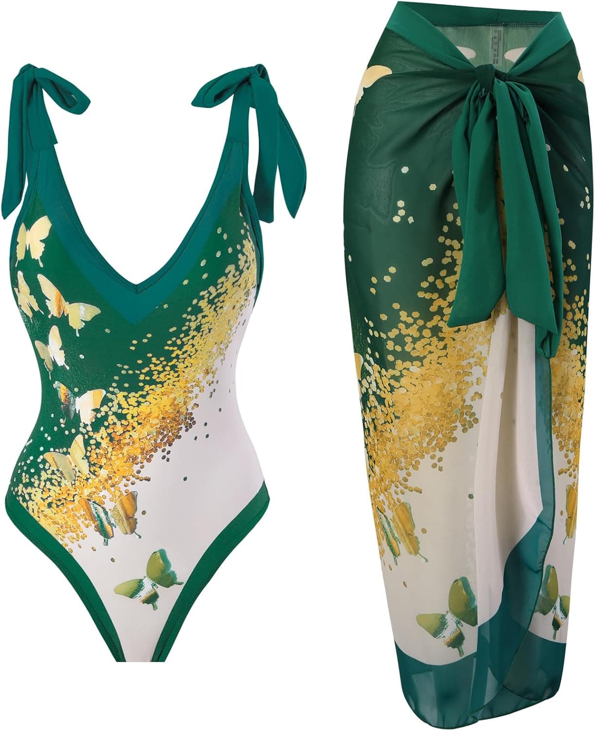 Women's One Piece Swimsuit with Beach Cover up Wrap Skirt Sarong Retro Floral Print Bikini Set Two Piece Bathing Suit