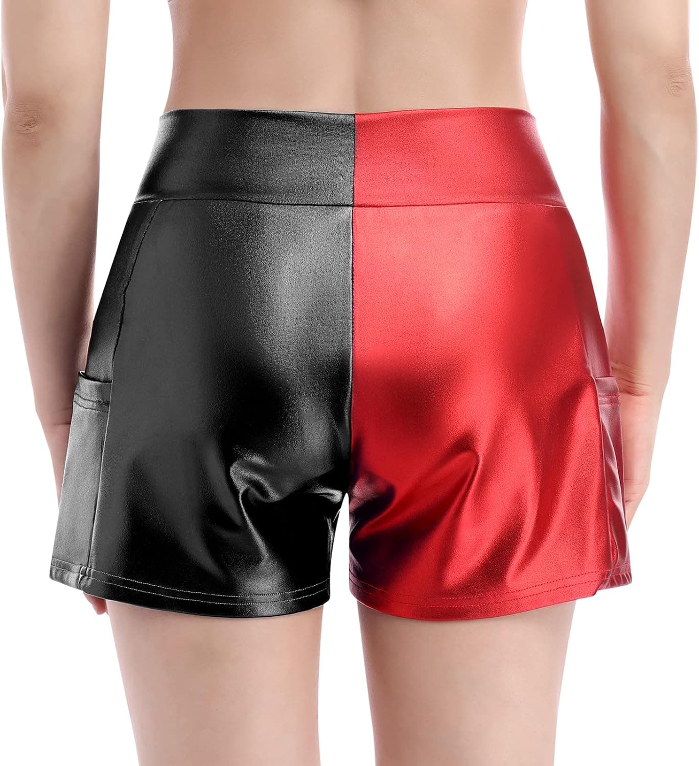 Women's Metallic Rave Shorts Shiny Hot Pants Color Block Disco Dance Bottoms Halloween Cosplay Clubwear Costumes