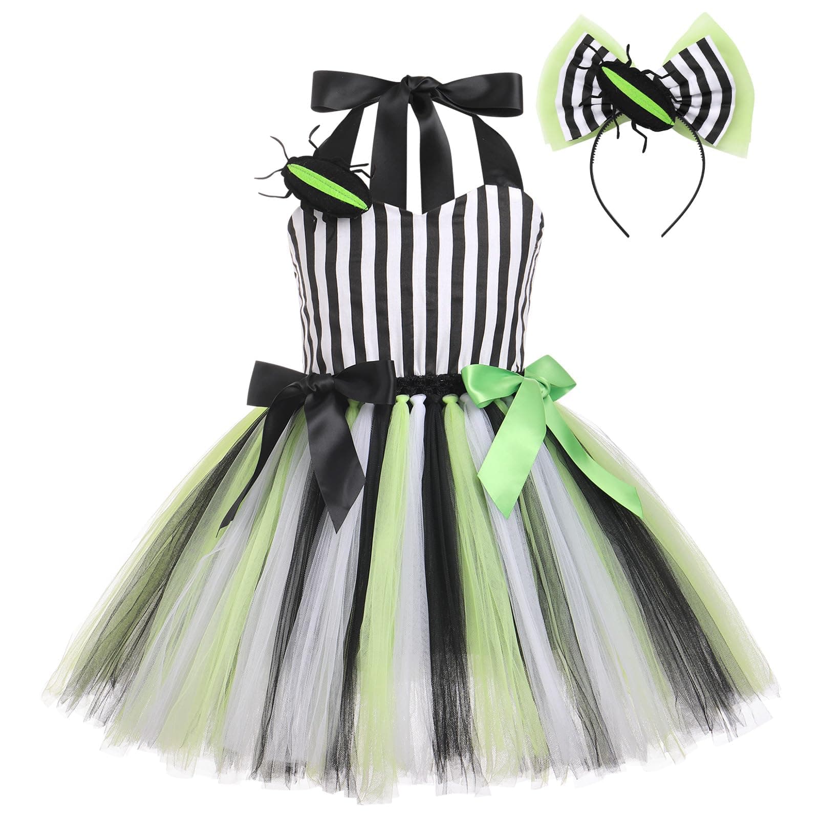 Black and White Striped Tulle Dress Set for Toddler Girls