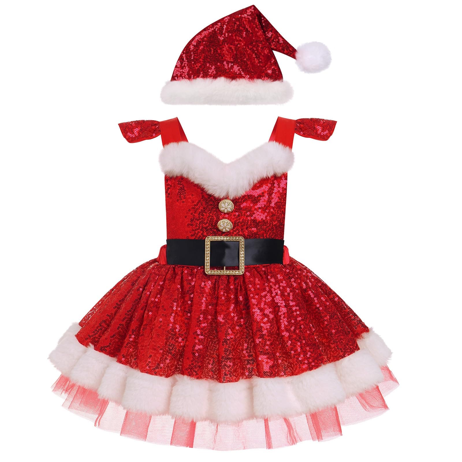 Toddler Girls Santa Costume Dress with Hat for Christmas & Halloween