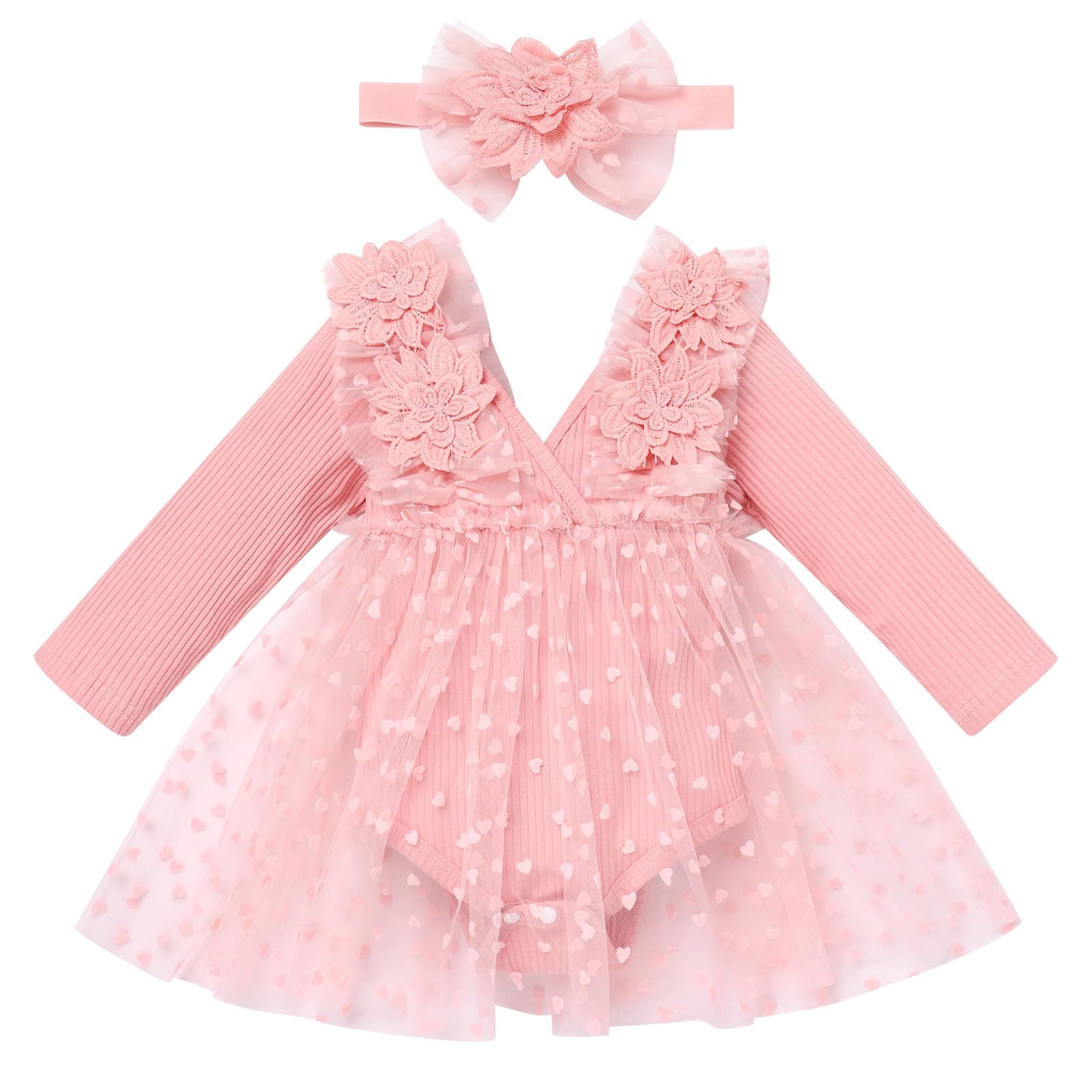 Baby Girl 1st Birthday Romper Dress with Headband