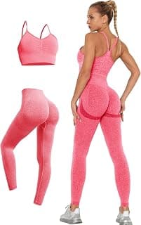 Womens 2 Piece Seamless Workout Sets Butt Lifting Legging with Padded Stretchy Sports Bra Jogging Yoga Outfits