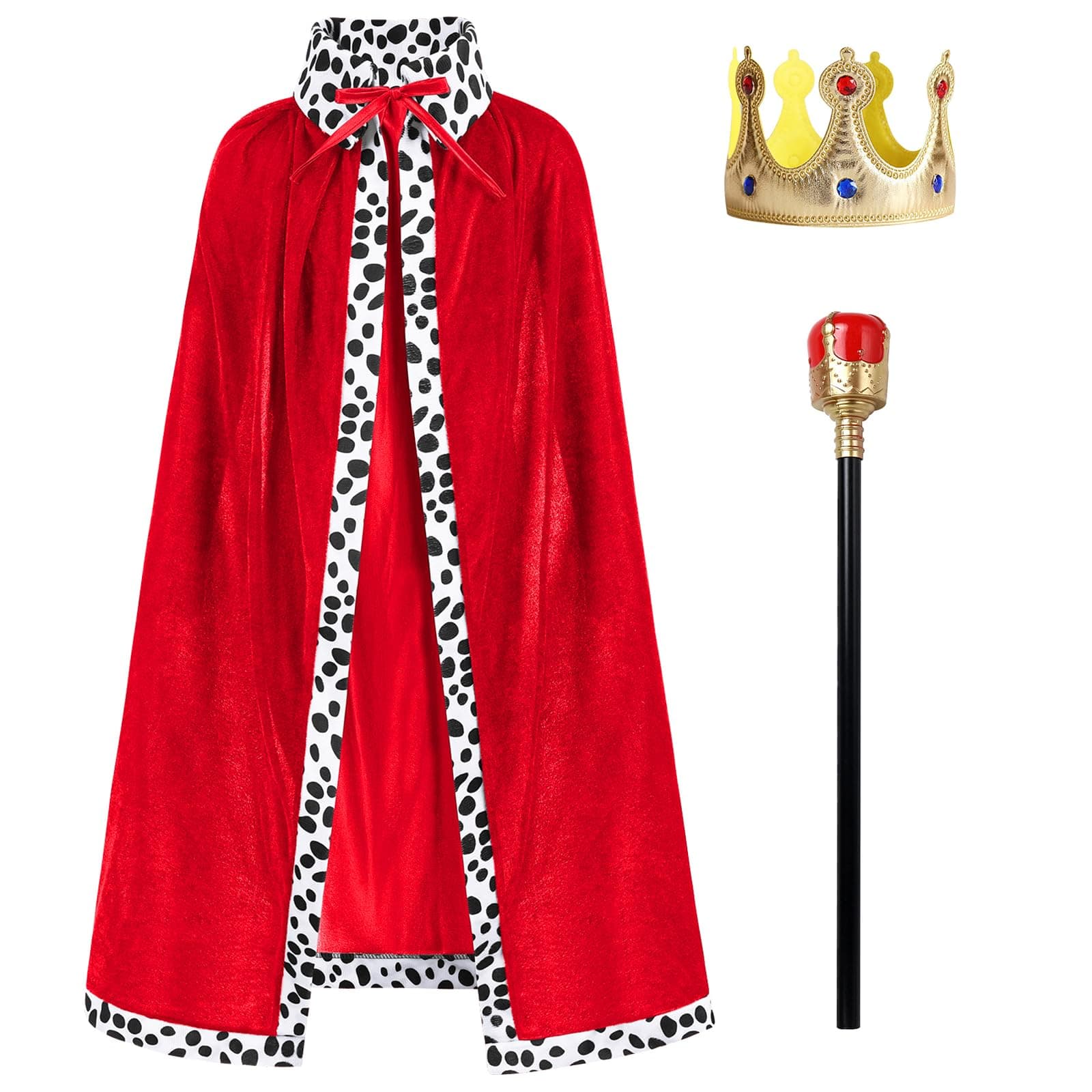 Kids and Adults IMEKIS King Prince Costume Set: Cloak, Crown, and Scepter for Halloween and Birthday Parties