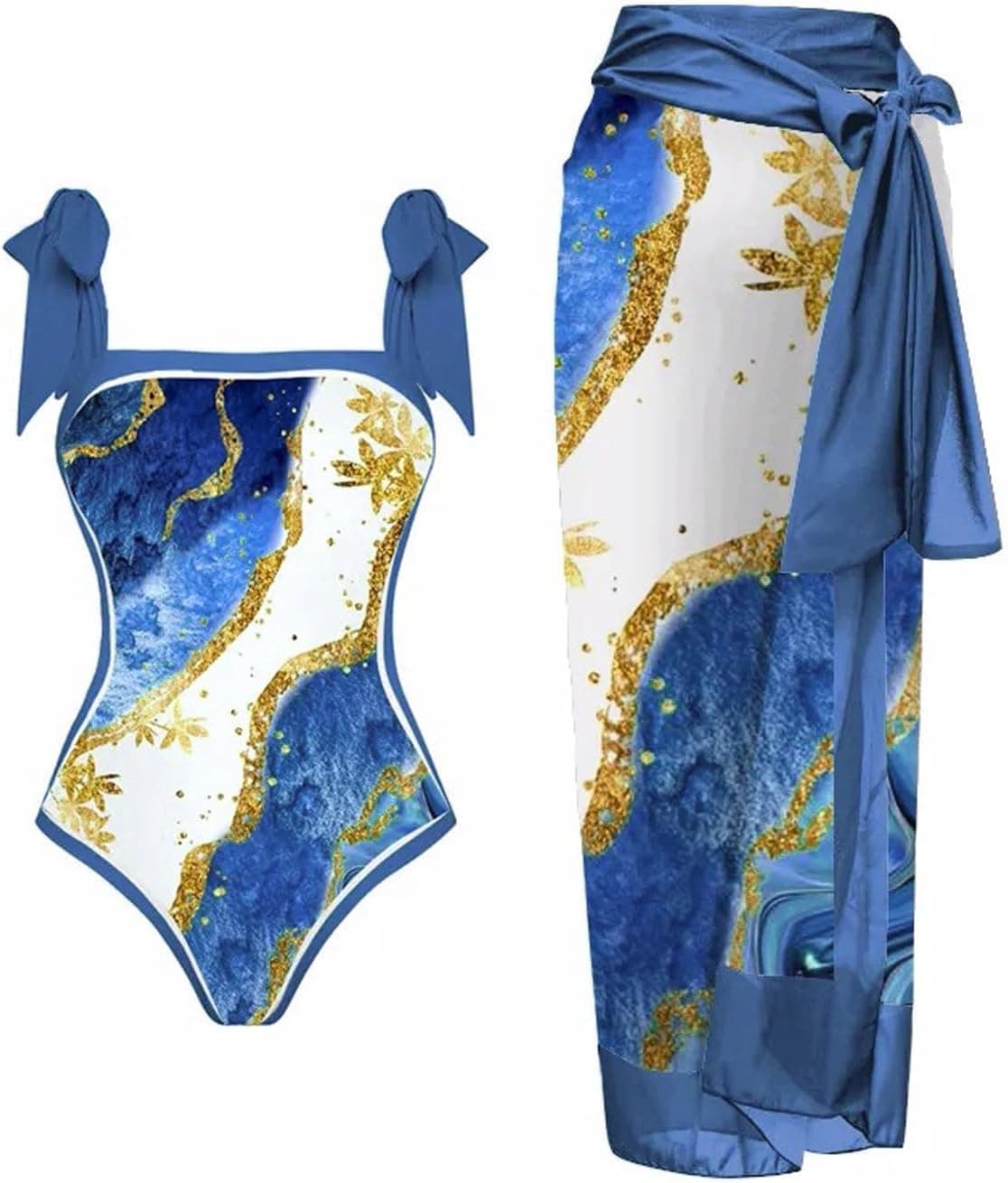 Women's One Piece Swimsuit with Bikini Maxi Wrap Skirt Sarong 2 Piece Retro Floral Print Bikini Set Tummy Control Tankini Set