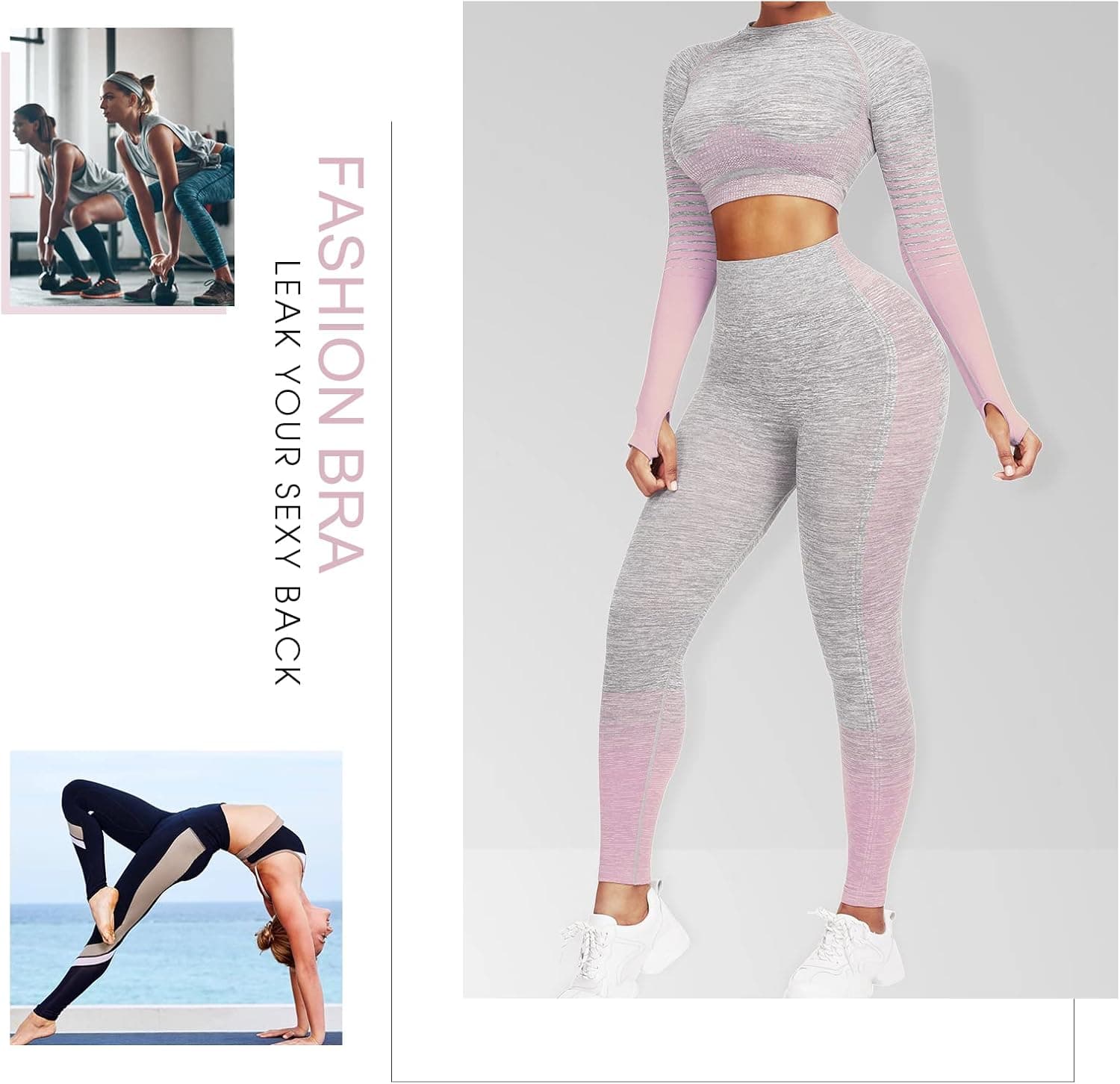 Workout Sets for Women 2 Piece High Waist Seamless Leggings and Crop Top Yoga Outfit
