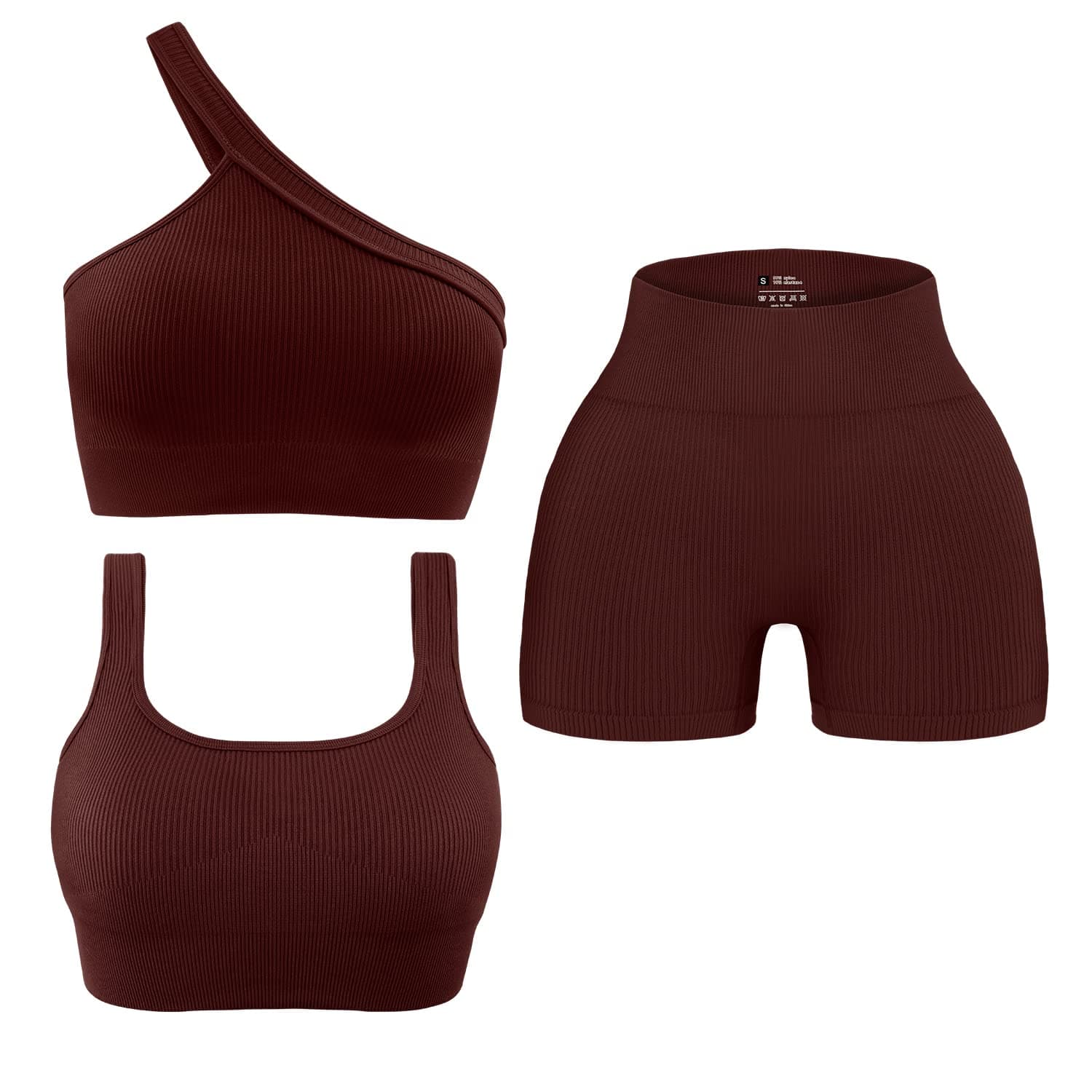 OLCHEE Women's 3-Piece Seamless Yoga Outfit - High Waist Shorts & One-Shoulder Sports Bra