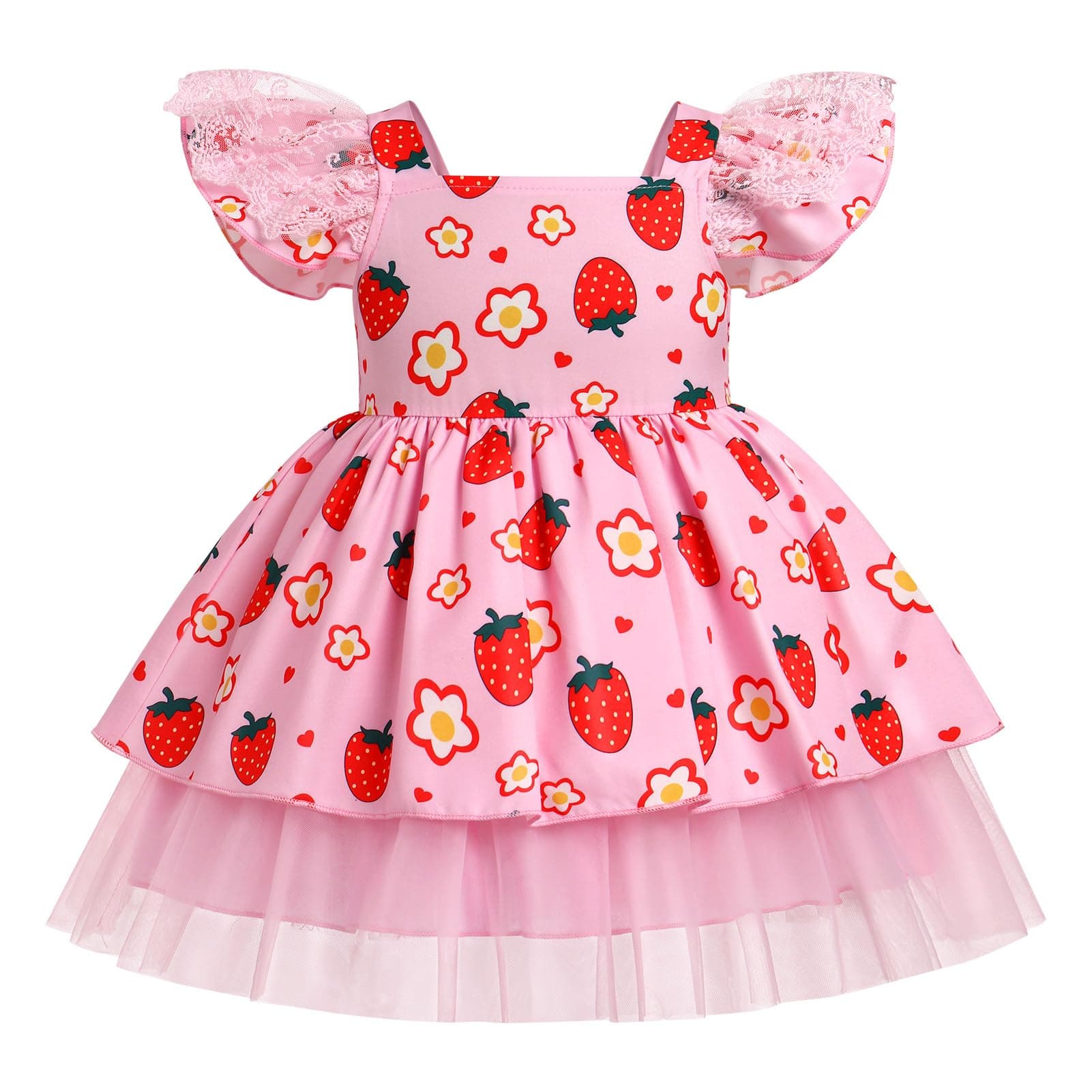 IMEKIS Toddler Strawberry Birthday Tulle Dress